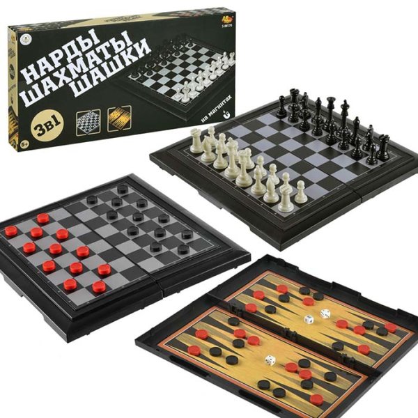 ABtoys Игра настольная Шахматы, нарды и шашки магнитные