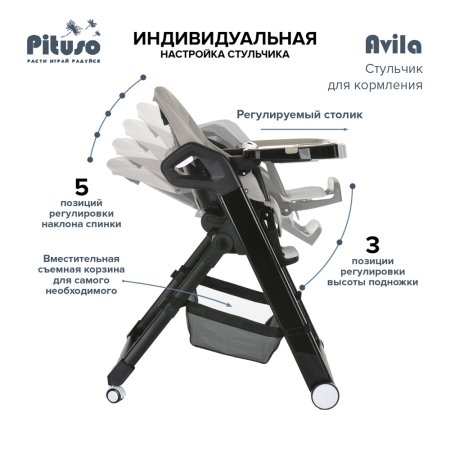 Pituso Стул для кормления Pituso Avila / цвет Grey/Серый