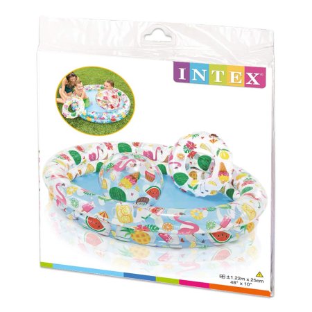 Intex Бассейн надувной с мячом  и крутом "Фрукты" 44445 / цвет белый, голубой