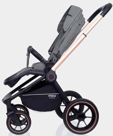 MowBaby Коляска 3 в 1 Zoom PU / цвет Gold Grey (серая, рама золото)