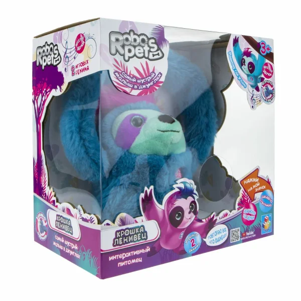 1Тoy Плюшевая интерактивная игрушка RoboPets Ленивец / цвет синий