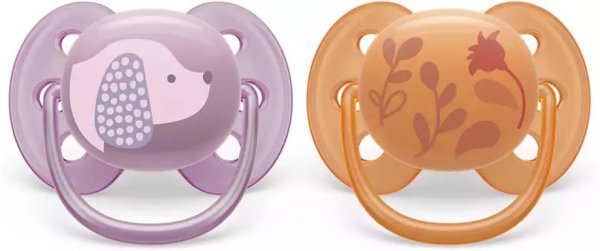 Avent Пустышка Ultra soft силиконовая, 6-18 месяцев, 2 штуки / цвет сиреневый, оранжевый