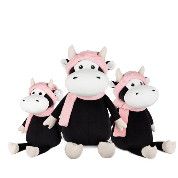 Maxitoys Мягкая Игрушка Luxury, Коровка Маша в Шарфе и Шапке, 28 см / цвет белый, черный