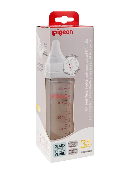 PIGEON Baby SoftTouch Бутылочка 240мл Перестальтик+ премиальное стекло/силиконовая соска 3м+ 