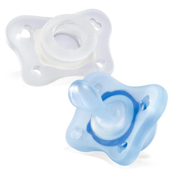 Chicco Пустышка Physio Soft Mini, 0-2 месяца, силикон, 2 штуки / цвет голубой