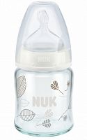 NUK Бутылочка стеклянная First Choice Plus 120 мл с соской из силикона, со средним отверс  для пищи