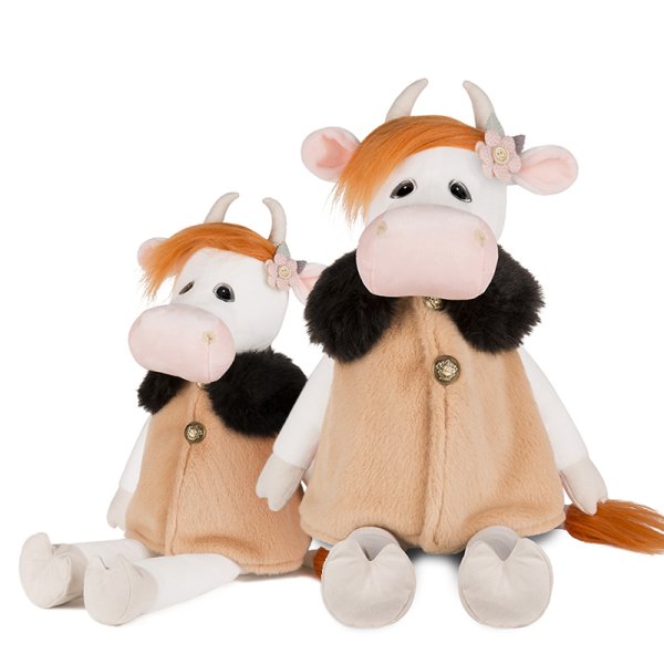 Maxitoys Мягкая Игрушка Luxury, Коровка Глаша в Бежевом Пальто, 28 см / цвет белый, оранжевый