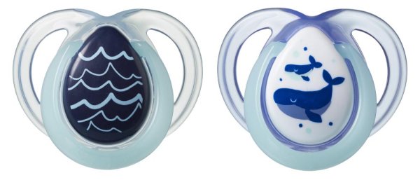 Tommee Tippee Пустышка силиконовая Night Time Balenute, 0-6 месяцев, 2 штуки