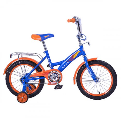 Велосипед детский 16" Hot Wheels GW-ТИП / страховочные колеса / звонок /  синий + оранжевый