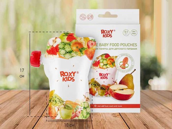 Roxy Kids Пакеты для хранения фруктового пюре, с ложечкой, 5 штук