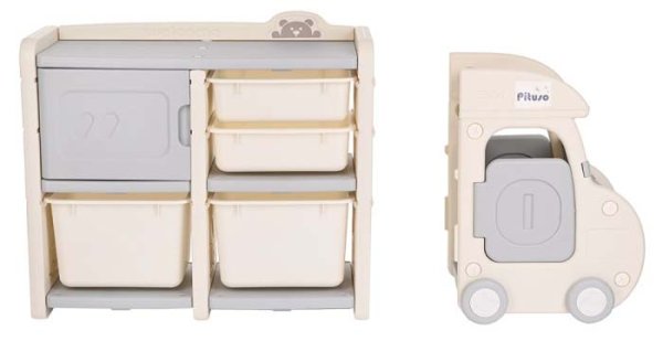 Pituso Стеллаж для игрушек Машинка, с ящиками / цвет серый