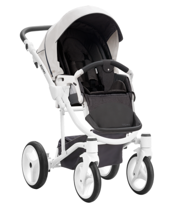 Bebetto Детская коляска 2 в 1 Torino / цвет 01 кремовый ткань/ экокожа / рама белая