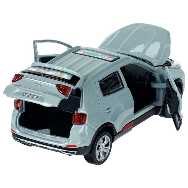 Машина металл chery tiggo 4 pro 12 см, двери, кап, баг,инер,серебристый,кор. Технопарк415039