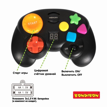 Bondibon Настольная семейная игра На память в виде джойстика, со счётчиком очков, светом и звуком / цвет черный