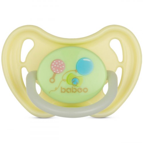Baboo Соска-пустышка латексная круглая Baby Shower ночная с защитным колпачком, 0 мес+ / цвет желтый, зеленый