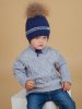 (м)Шапка зим.с утепл.д/м с мех.помпон.на завязках  (р. 44 цв.темно-синий)
