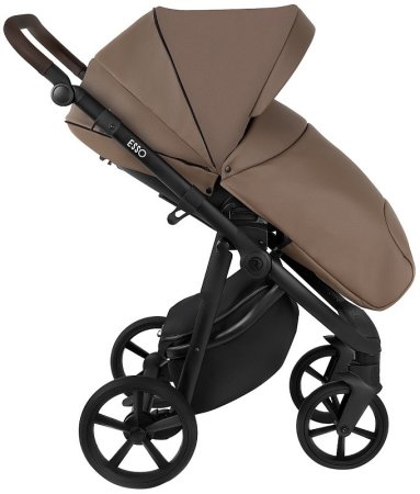 ROAN Коляска 2 в1 Esso короб + прогулка leather/Camel/Black/руч.Тем.коричневый(2 места) 