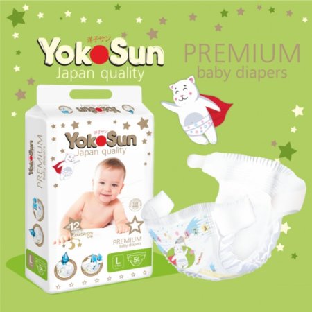 YokoSun Подгузники Premium L (9-13 кг) 54 шт