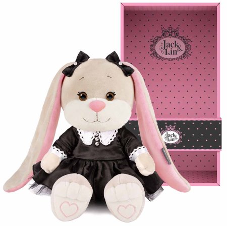 Maxitoys Мягкая игрушка Jack&Lin, Зайка Лин в модном чёрном платье с белым воротничком, 25 см