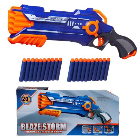 Junfa Бластер механический Blaze Storm с 20 мягкими пулями / цвет синий