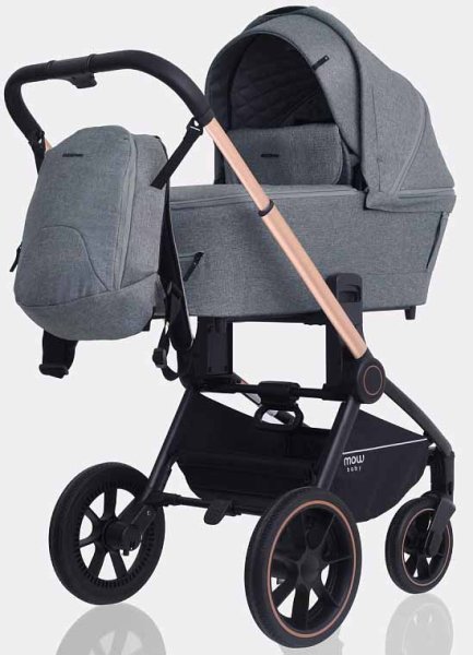 MowBaby Коляска 3 в 1 Zoom PU / цвет Gold Grey (серая, рама золото)