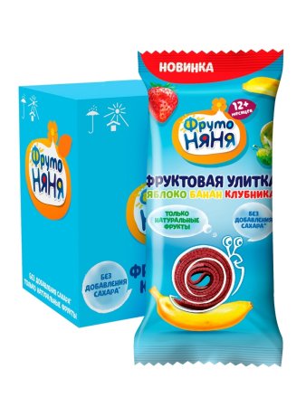 Фрутоняня Фруктовая улитка из яблок, клубники и бананов, 15 г