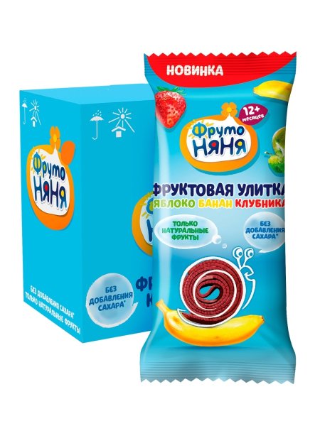 Фрутоняня Фруктовая улитка из яблок, клубники и бананов, 15 г