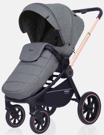 MowBaby Коляска 2 в 1 Zoom PU / цвет Gold Grey (серый, рама золото)