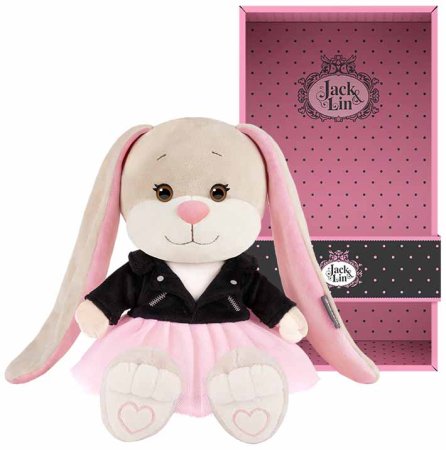 Maxitoys Мягкая игрушка Jack&Lin, Зайка Лин в чёрной куртке и розовой юбке, 20 см