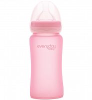 Everyday Baby Стеклянная бутылочка 240 мл / светло-розовый с защитным силиконовым покрытием					