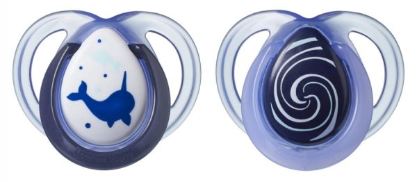 Tommee Tippee Пустышка силиконовая Night Time Narval, 0-6 месяцев, 2 штуки