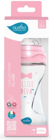 Nuvita Антиколиковая бутылочка Glass Collection, стекло, 240 мл / цвет розовый