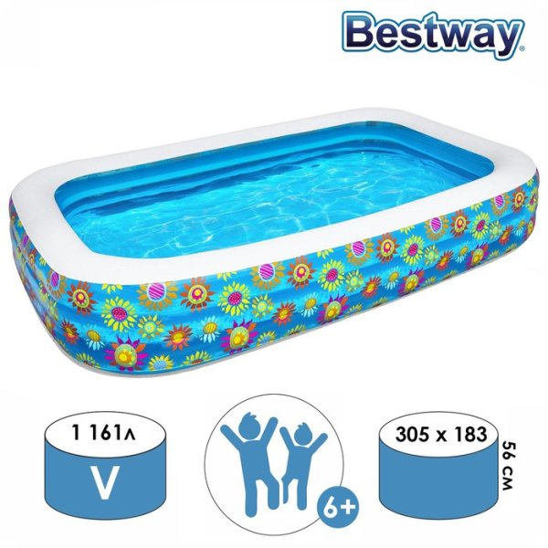 Bestway Надувной бассейн Цветочный мир 54121 / цвет голубой