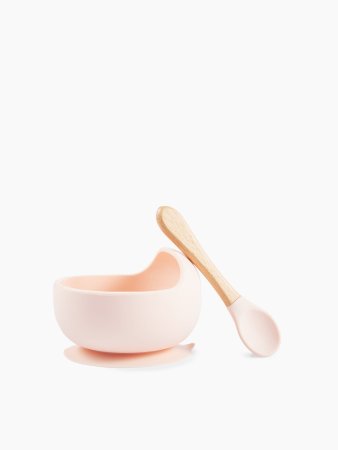 Happy baby Набор посуды для детей: миска на присоске и ложка 15064 / цвет light pink