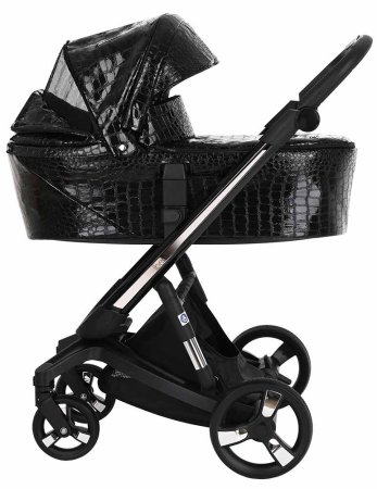Ibebe Коляска 2 в 1 I-Stop Leathe / цвет crocodile black-black (черный)