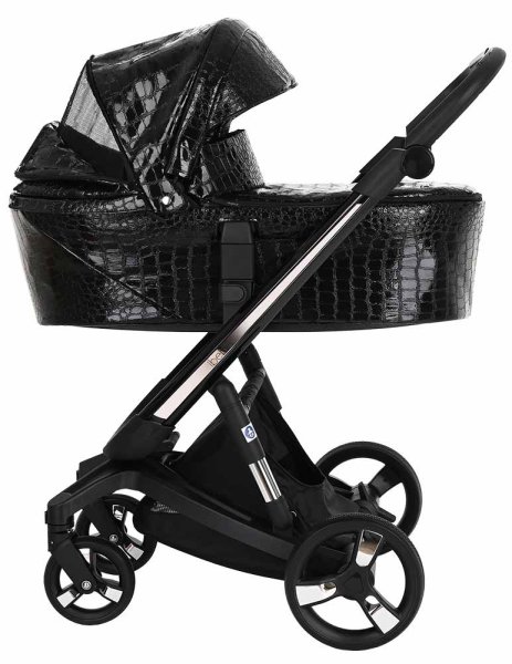 Ibebe Коляска 2 в 1 I-Stop Leathe / цвет crocodile black-black (черный)