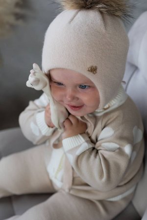 (м)1101Шапка зим.с утепл.с мех.помпон.на завязках  (р. 40, цв. бежевый )