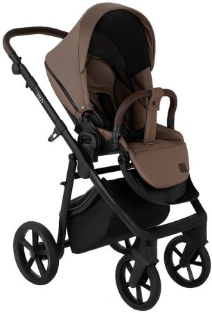 ROAN Коляска 2 в1 Esso короб + прогулка leather/Camel/Black/руч.Тем.коричневый(2 места) 