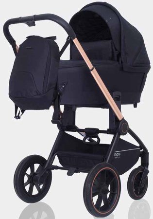 MowBaby Коляска 3 в 1 Zoom PU / цвет Gold Black (черный, золотая рама)