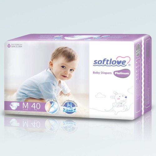 Softlove Подгузники ультратонкие детские Platinum M 6-11кг, 40 штук / цвет белый