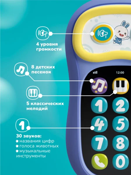 Интерактивная игрушка телефон Ушастик-Лапочка alilo P3. Цвет: фиолетовый.