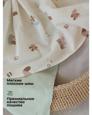 Пелёнки фланелевые BUBA KIDS, 3 шт., Бобры на хуторе/Речная вода/Бежевый, 95х115