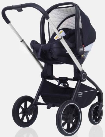 MowBaby Коляска 3 в 1 Zoom PU / цвет Silver Black (черный, рама серебро)