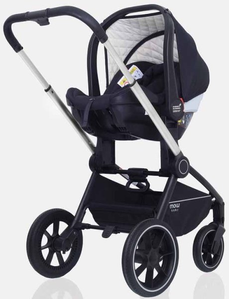 MowBaby Коляска 3 в 1 Zoom PU / цвет Silver Black (черный, рама серебро)