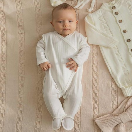 Babyedel Комбинезон на запахе, закрытые ножки, интерлок