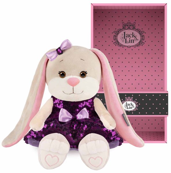 Maxitoys Мягкая игрушка Jack&Lin, Зайка Лин в фиолетовом платьице с пайетками, 20 см
