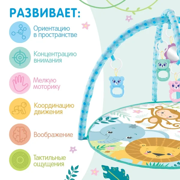ZABIAKA Развивающий музыкальный коврик SL-06093 цвет голубой, звук, свет   9351637