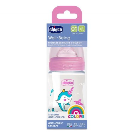 Chicco Бутылочка Well-Being Girl с силиконовой соской медленный поток, 150 мл / цвет розовый