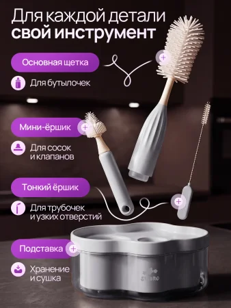 Набор ершиков для посуды PURE (Серый)