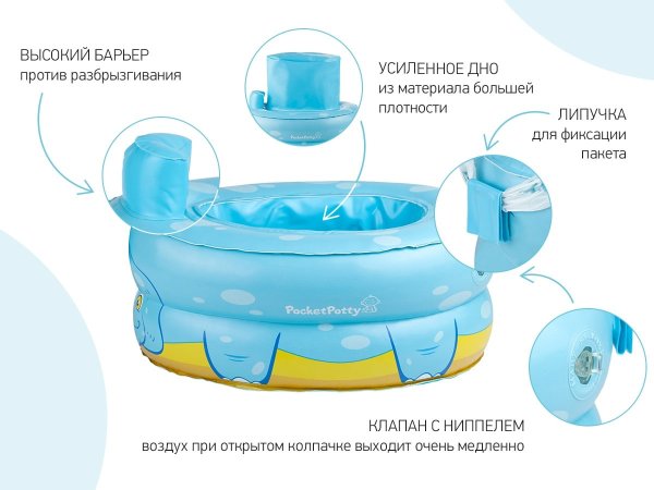 Roxy Kids Надувной дорожный горшок PocketPotty "Динозавр" / голубой